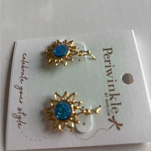 Periwinkle by Barlow Gold and Blue Crystal Dangle Earrings - Picture 4 of 5